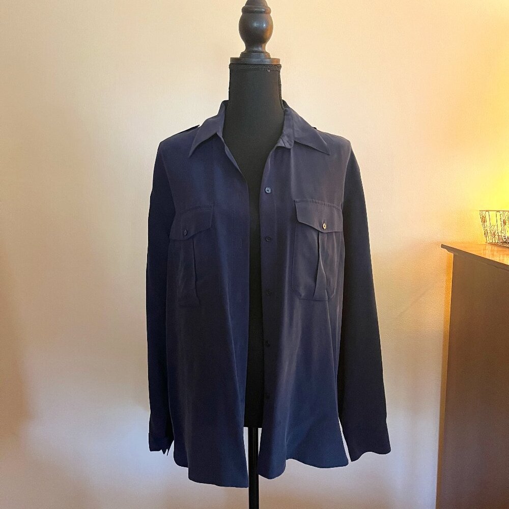 Aritzia Babaton Navy Utility Button Down Long Sleeve Shirt